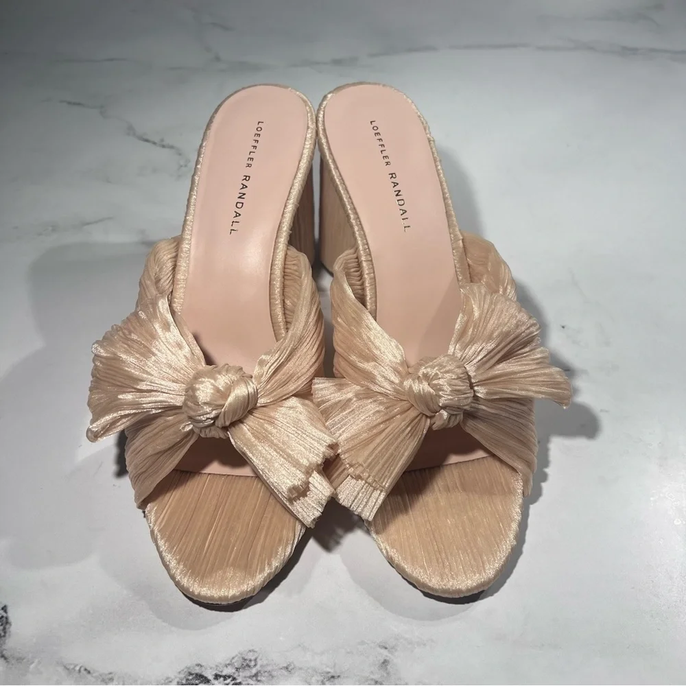 Loeffler Randall Penny Almond Pleated Fabric Knot Mule Heel Sandals - Picture 3 of 8